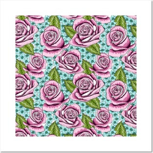 Roses And Hydrangea Pattern Posters and Art